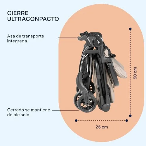 Peg Perego ▫️ PEG Carrinho de bebé leve Volo com capa de chuva, adequado para viagens de avião, compacto, bagagem de mão, desde o recém-nascido até aos 22 kg, bolsa de viagem incluída, Misty Beige 4