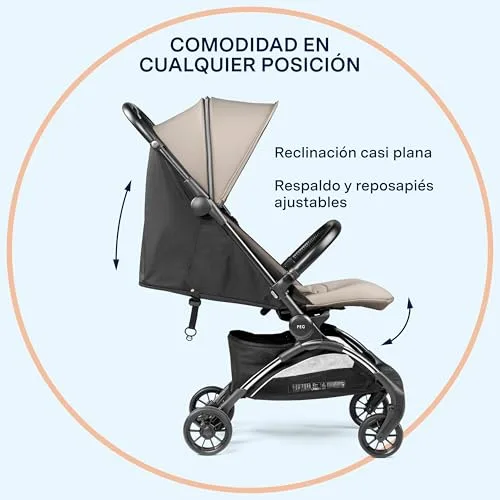Peg Perego ▫️ PEG Carrinho de bebé leve Volo com capa de chuva, adequado para viagens de avião, compacto, bagagem de mão, desde o recém-nascido até aos 22 kg, bolsa de viagem incluída, Misty Beige 6