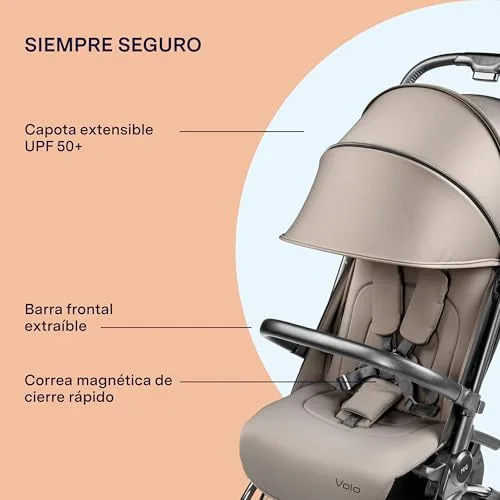 Peg Perego ▫️ PEG Carrinho de bebé leve Volo com capa de chuva, adequado para viagens de avião, compacto, bagagem de mão, desde o recém-nascido até aos 22 kg, bolsa de viagem incluída, Misty Beige 7