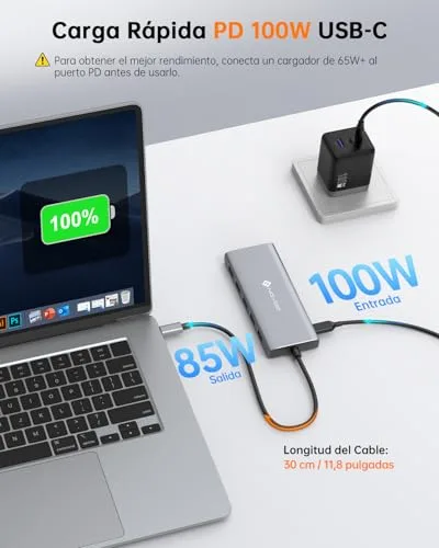 NOVOO ▫️ Estação de acoplamento USB-C 12 em 1, três ecrãs, HDMI 4K a 60 Hz, PD 100 W 5