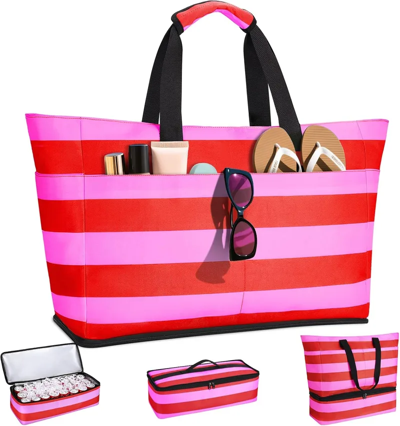 CIRYCASE ▫️ XXL Saco de praia familiar com compartimento térmico, 54 L, saco de banho grande com fecho de correr e compartimento para líquidos, dobrável, impermeável, saco de praia para raparigas, saco de compras