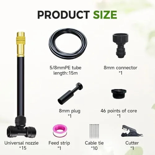 gresonic ▫️ Kit de sistema de rega de jardim ajustável - 2025 Novo sistema de rega com bocal flexível para plantas de exterior, relvado e jardim (15 m) 6