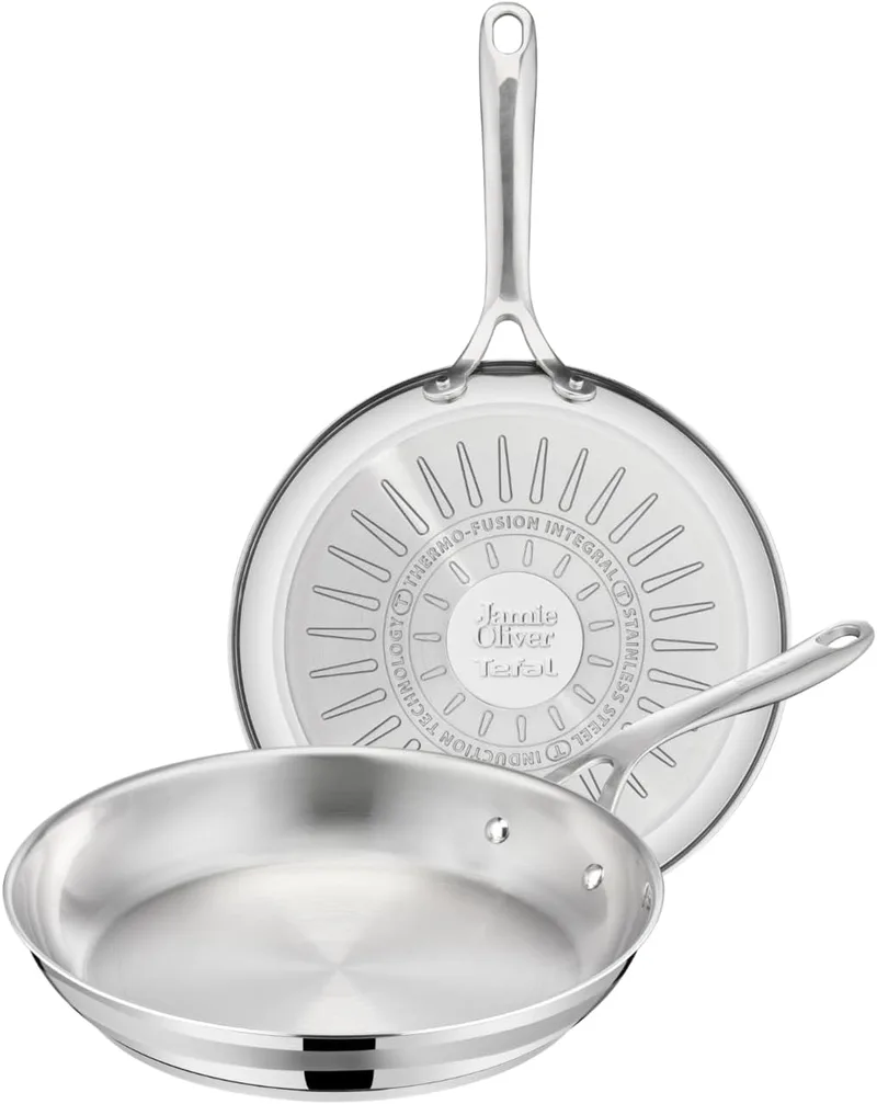 Tefal ▫️ Jamie Oliver - Conjunto de 2 frigideiras, aço inoxidável, sem revestimento