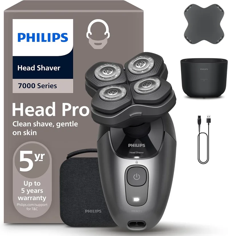 PHILIPS ▫️ Máquina de barbear com cabeça da Série 7000 Pro – Máquina de barbear com cabeça para homens e mulheres, cabeça flexível a 360°, lâminas ComfortCut para um barbear preciso e suave, HS7980/15