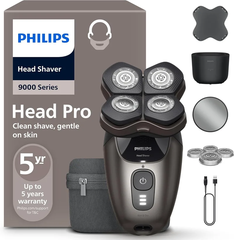 PHILIPS ▫️ Máquina de barbear para a cabeça Série 9000 Pro - Máquina de barbear para a cabeça para homens e mulheres, cabeça flexível a 360°, lâminas ComfortCut para um barbear preciso e suave, modelo HS9980/15