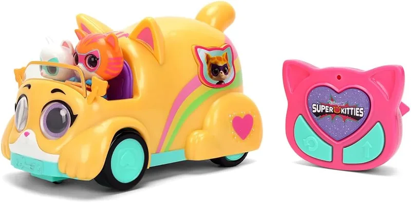 Jada ▫️ Carro rádio-controlado SuperKitties 17 cm com luz e som. 2 figuras integradas. 2,4 GHz. Fácil de utilizar. Licenciado oficialmente. A partir dos 6 anos (9336268314R00)