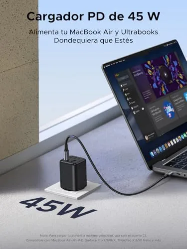 UGREEN ▫️ 45 W Carregador USB-C com Carregamento Rápido PPS, 5 Portas, GAN, Tomada de Parede 7
