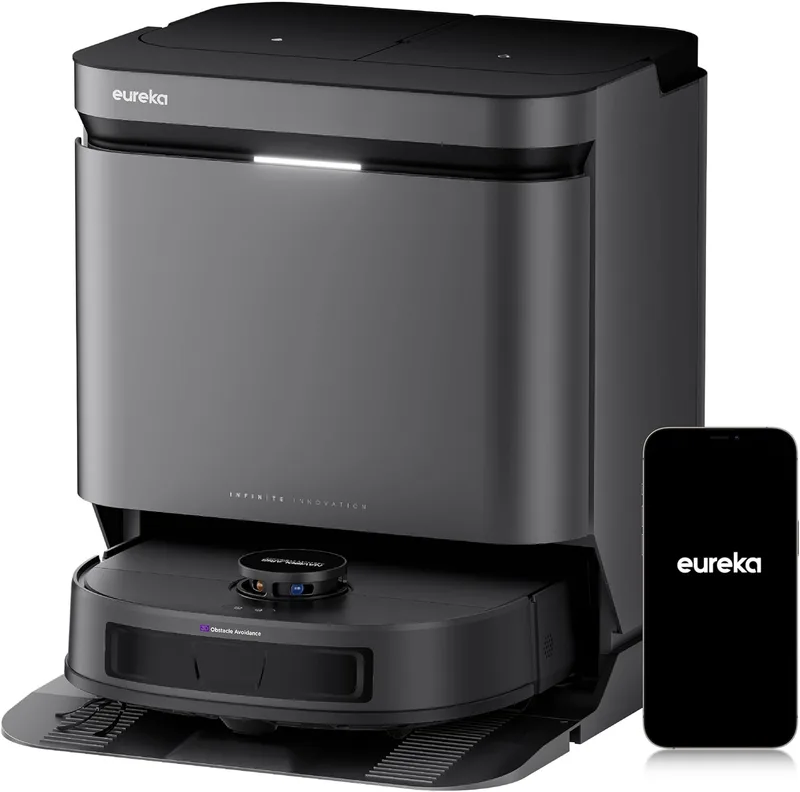 EUREKA ▫️ J15 EVO Ultra – Aspirador e esfregador robótico de 22 kPa com base multifuncional, esvaziamento automático, autolimpeza, escova anti-emaranhamento, secagem a ar quente e limpeza versátil de tapetes