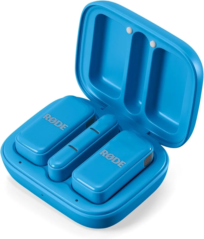 RØDE ▫️ Wireless Micro - Microfone sem fios compacto, dois microfones com estojo de carregamento para a criação de conteúdo em smartphones - USB-C, azul