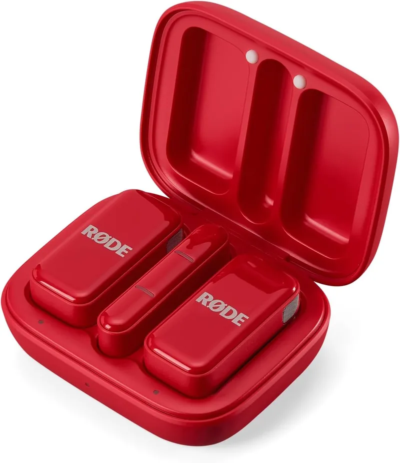 RØDE ▫️ Wireless Micro - Microfone sem fios compacto, dois microfones com estojo de carregamento para criação de conteúdo em smartphones - USB-C, vermelho