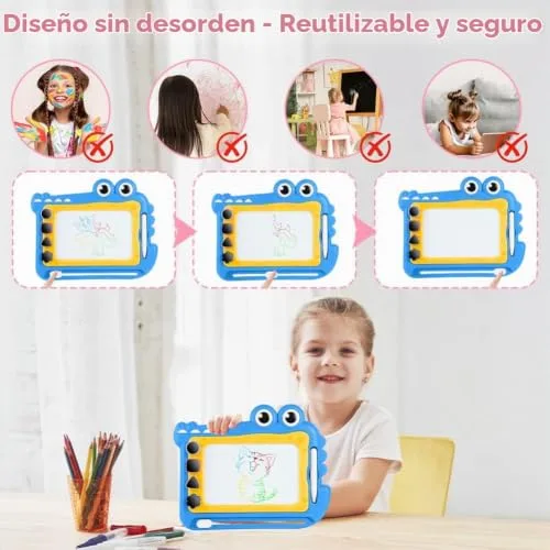 OFFCUP ▫️ Quadro Magnético Infantil, Superfície Apagável para Escrever e Desenhar com 4 Pernas Robustas e 1 Caneta, Brinquedos Educativos para Meninos e Meninas 1 2 3 Presentes de Aniversário (Crocodilo) 4