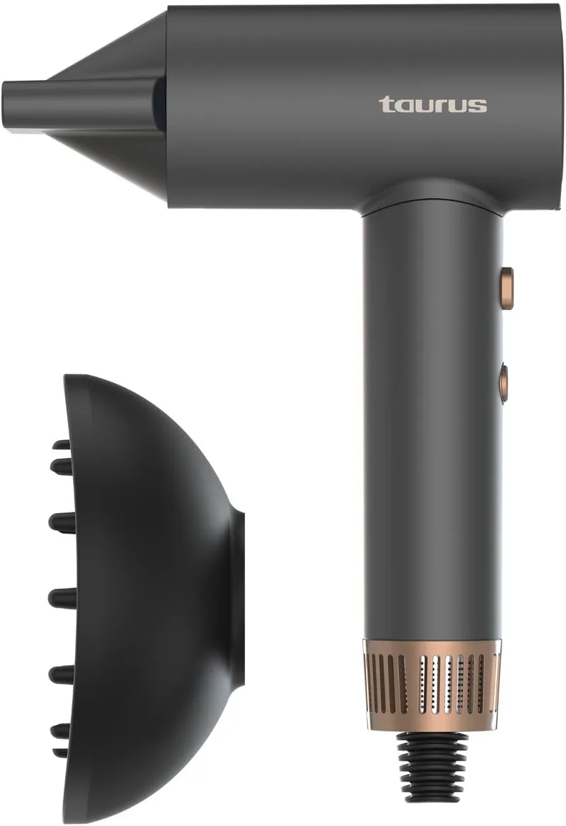 Taurus ▫️ Force Compact+ Secador de Cabelo Digital, Motor Digital, Compacto e Leve, Secagem Rápida, 2 Velocidades, 5 Temperaturas, Ar Frio, Tecnologia Iónica Anti-Frizz, Difusor