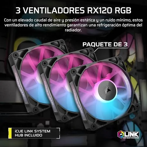Corsair ▫️ Kit de refrigeração personalizada iCUE Link XH505i RX360 RGB – Bloco de refrigeração líquida XC7 Elite, bomba e depósito XD6 Elite, 3 RX120 RGB, radiador XR5 de 360 mm, System Hub – Preto 5
