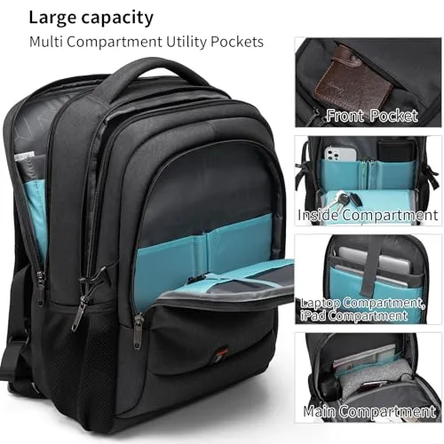 DUSLANG ▫️ Mochila para homem e mulher, mochila de viagem, mochila escolar, com vários compartimentos e capacidade para 17 polegadas, mochila impermeável para estudantes, trabalhadores de escritório, viagens e caminhadas, verde. 6