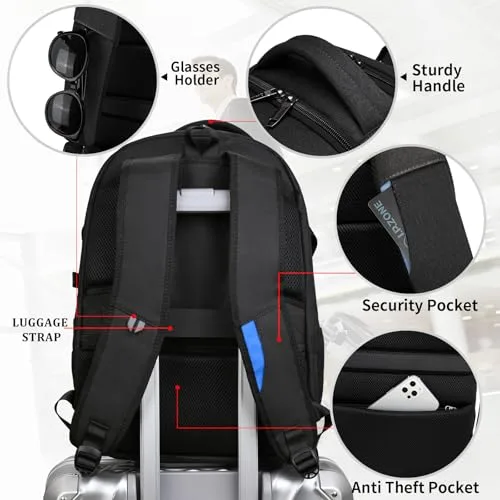 DUSLANG ▫️ Mochila para homem e mulher, mochila de viagem, mochila escolar, com vários compartimentos e capacidade para 17 polegadas, mochila impermeável para estudantes, trabalhadores de escritório, viagens e caminhadas, verde. 7