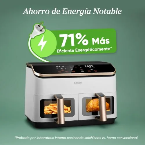 Cosori ▫️ Fritadeira de ar quente de 8,5 L, com cesto duplo e janela, 10 funções, branca 6