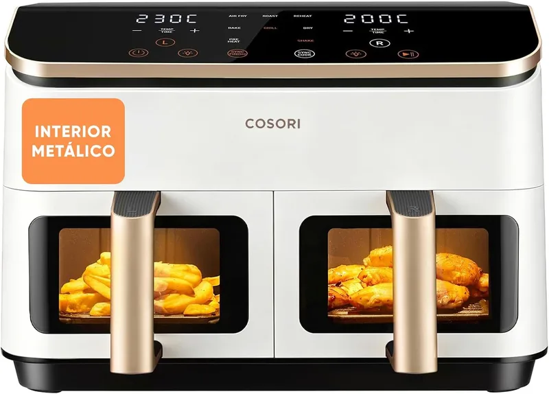 Cosori ▫️ Fritadeira de ar quente de 8,5 L, com cesto duplo e janela, 10 funções, branca