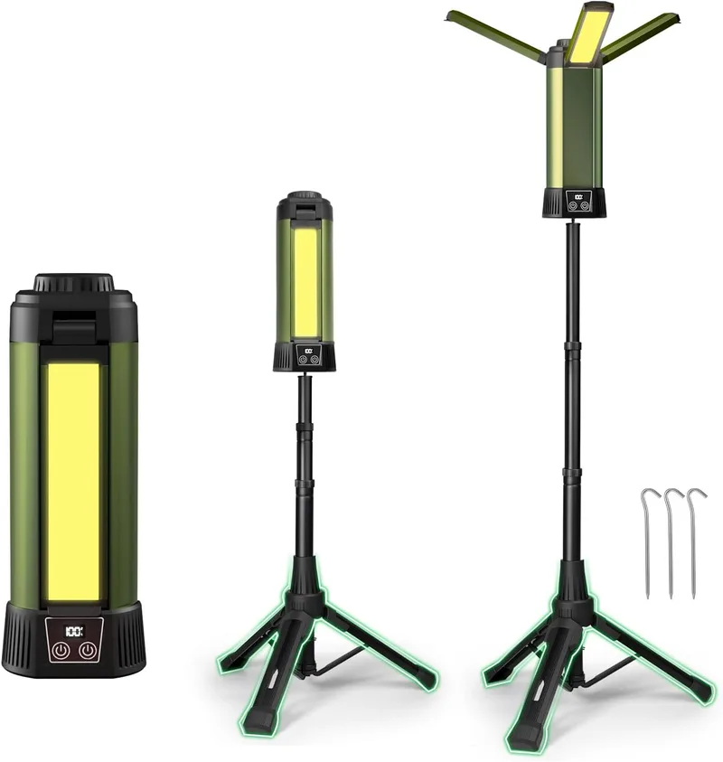 Arofaue ▫️ Luz de construção recarregável com suporte, 6000 mAh, luz de trabalho LED portátil sem fios, 2200 lúmenes, 6500/4500/3500 K, luz LED regulável com tripé desmontável de 139,7 cm