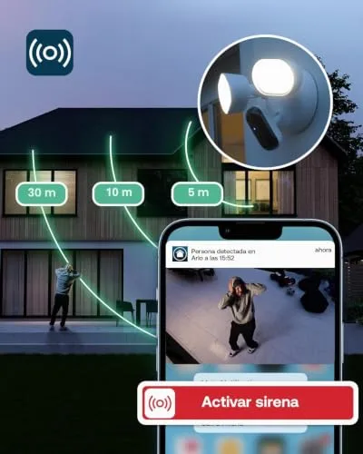 Arlo ▫️ Floodlight 2K, Câmara Wi-Fi para exterior, qualidade 2K HDR, grande angular de 160°, visão noturna a cores, sirene de alarme, comunicação bidirecional, período de avaliação Secure, 1 câmara 6