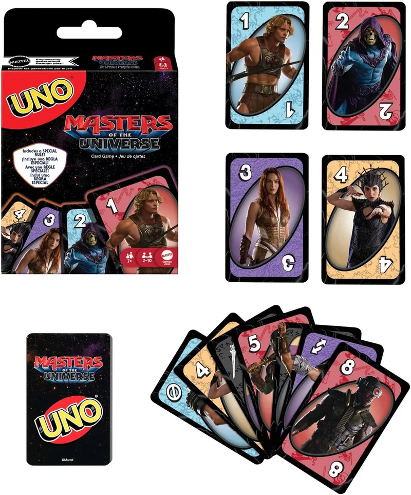 Mattel Games ▫️ UNO Masters of The Universe Jogo de cartas com baralho temático do filme para crianças, noites em família, festas, viagens e acampamentos, 2 a 10 jogadores, a partir dos 7 anos, JMF11