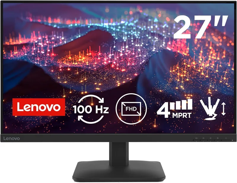 Lenovo ▫️ L27-4e - Monitor FHD de 27" (IPS, HDMI 1.4 - VGA, 16:9, taxa de atualização de 100 Hz, tempo de resposta de 4 ms, 99% sRGB, suporte VESA de 100 mm, suporte inclinável) Preto