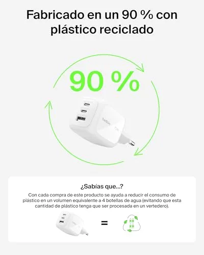 Belkin ▫️ Carregador USB-C BoostCharge Pro GAN de 70 W, com 3 portas e adaptadores 7