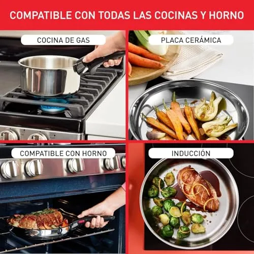 Tefal ▫️ Ingenio Emotion - Conjunto de 3 frigideiras, aço inoxidável, sem revestimento 2