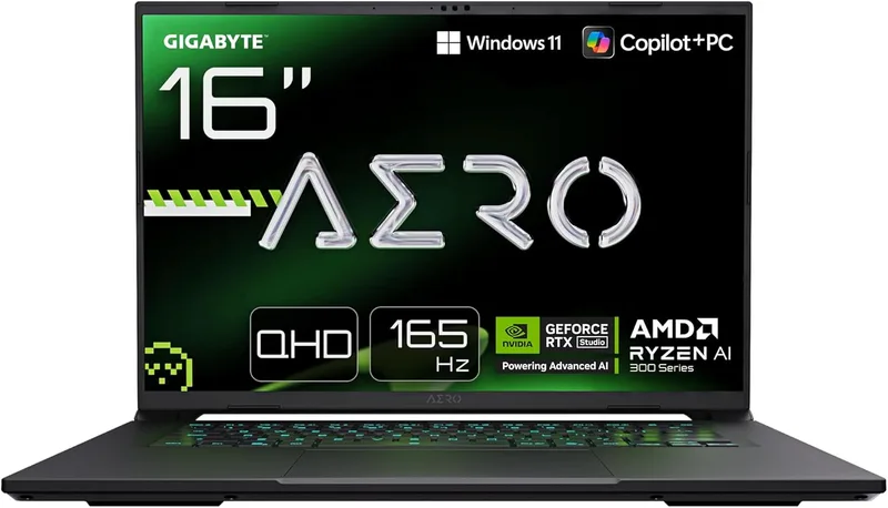 Gigabyte Technology ▫️ GIGABYTE Aero X16 1VH Gaming - Copilot+ PC, 16", QHD 165Hz, Ryzen AI 7 HX 350, NVIDIA RTX 5060, 32GB DDR5 5200MHz, 1 x 1TB Gen4 SSD, Win11 Home, 2 anos de Garantia, Aero X16 1VH93ESC64AH