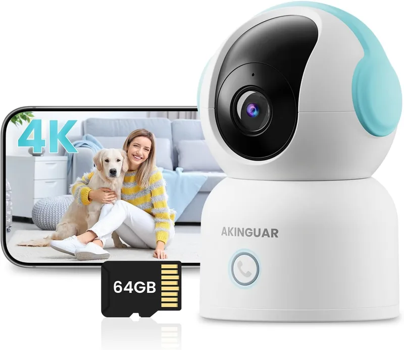 AKINGUAR ▫️ Câmara de vigilância Wi-Fi para interiores de 4K e 8 MP, com cartão de 64 GB