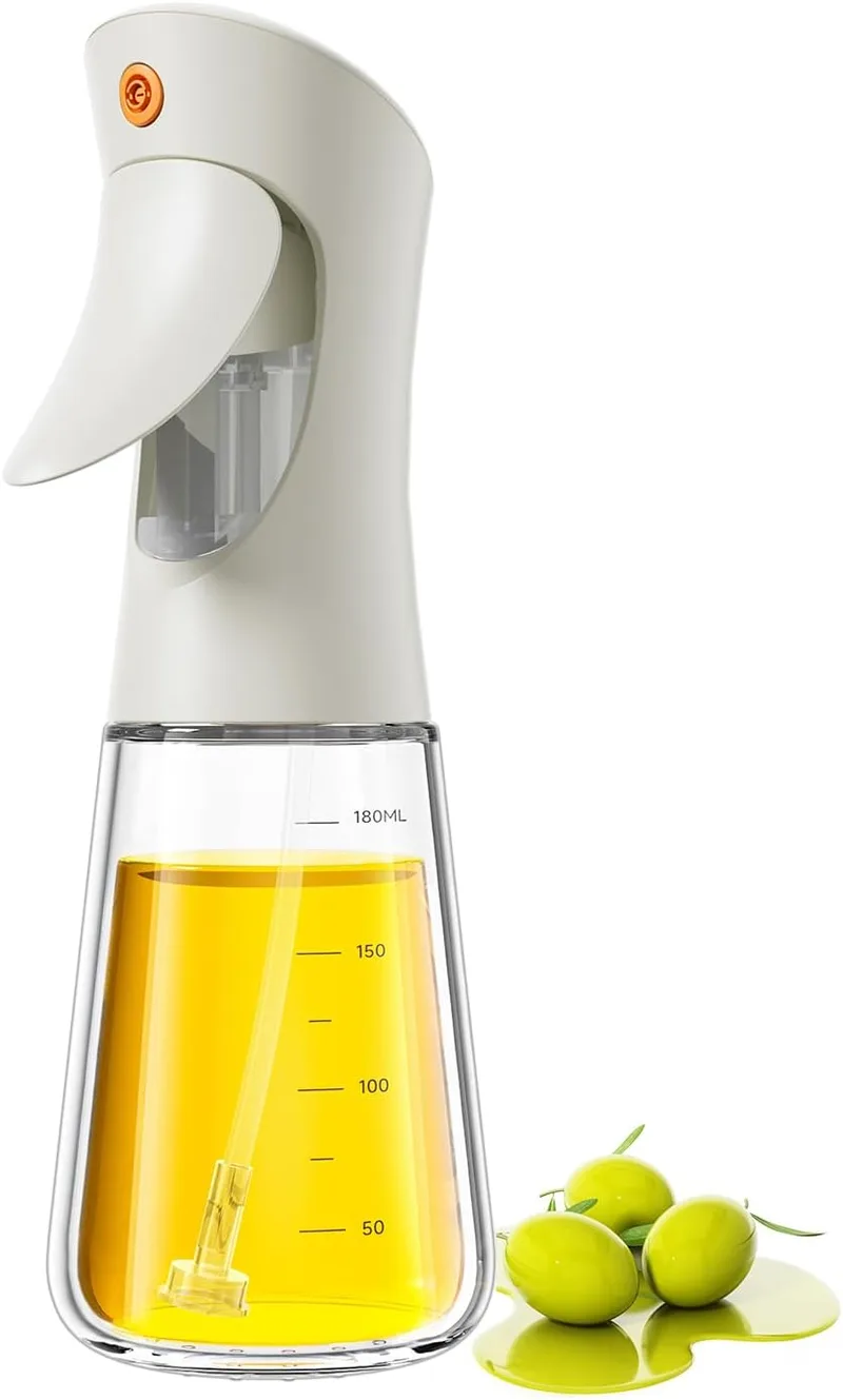 Ibergrif ▫️ Pulverizador de óleo de 180 ml em vidro de borossilicato | Pulverização precisa de 1 g por pressão, sistema antigotejamento e controlo de temperatura para fritadeira de ar quente.