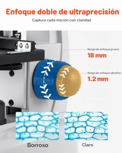 VEVOR ▫️ Microscópio composto com ampliação de 40-5000X, kit de microscópio trinocular com corpo em liga de alumínio e iluminação LED, suporte para telemóvel, para estudantes, laboratório e escola 3
