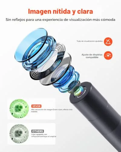 VEVOR ▫️ Microscópio composto com ampliação de 40-5000X, kit de microscópio trinocular com corpo em liga de alumínio e iluminação LED, suporte para telemóvel, para estudantes, laboratório e escola 4