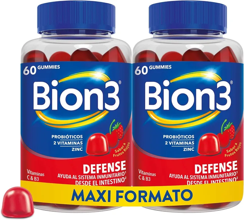 Bion 3 ▫️ Bion3 Gummies Defense, suplemento alimentar multivitamínico para ajudar o sistema imunitário¹ com probióticos, vitamina C, vitamina B3 e zinco, 60x2 gomas, para 1-2 meses de utilização