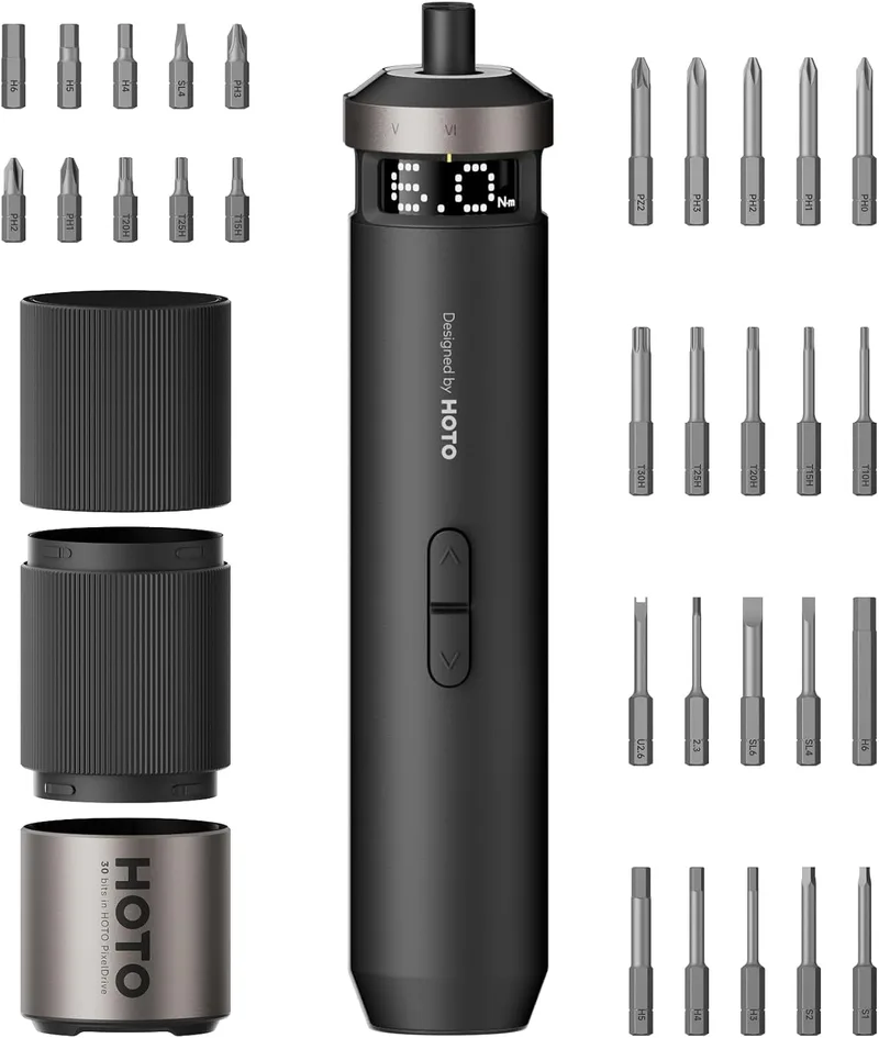 HOTO ▫️ Chave de fenda elétrica PixelDrive 3.6V, display inteligente, 6 configurações de torque (0.5-6 N-m), 30 bits hexagonais de 1/4 ″, luz LED, para eletrônicos e reparos domésticos