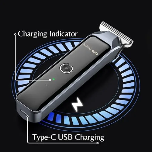 BARBERBOSS ▫️ Máquina de cortar cabelo sem fios para homem, máquina de barbear em forma de T, kit de higiene à prova de água com 4 pentes-guia, ecrã LCD, carregamento rápido por USB, máquina de cortar cabelo facial e corporal (Preto) 4