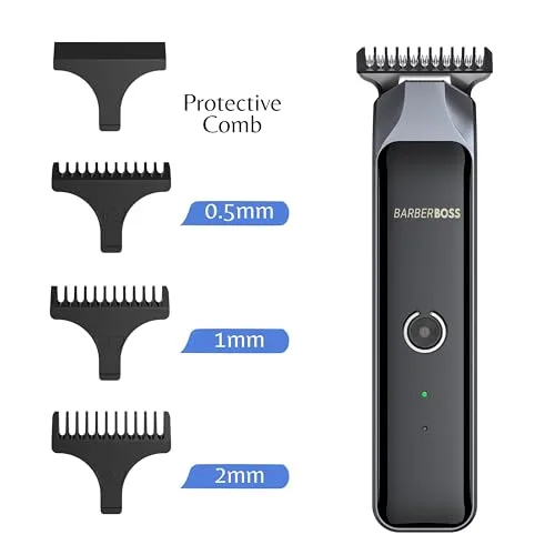 BARBERBOSS ▫️ Máquina de cortar cabelo sem fios para homem, máquina de barbear em forma de T, kit de higiene à prova de água com 4 pentes-guia, ecrã LCD, carregamento rápido por USB, máquina de cortar cabelo facial e corporal (Preto) 6