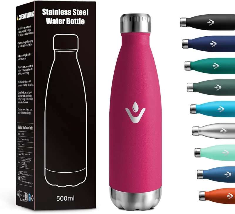 KollyKolla ▫️ Garrafa térmica 500ml, Garrafa térmica sem BPA, Garrafa de água em aço inoxidável com parede dupla, Garrafa térmica reutilizável para a escola, escritório, caminhadas, desporto, viagens, interior ou exterior