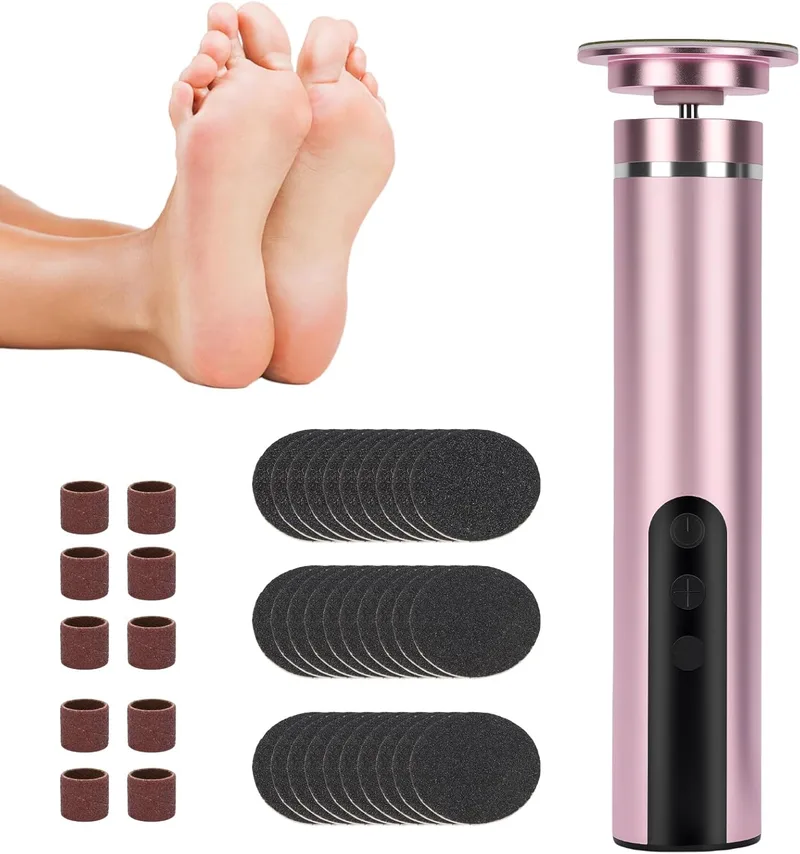 ZESTEFY ▫️ Removedor elétrico de calos com 9 níveis de velocidade e ecrã LCD – kit de polimento para pés secos, inclui 30 discos de polimento e 10 anéis (rosa)