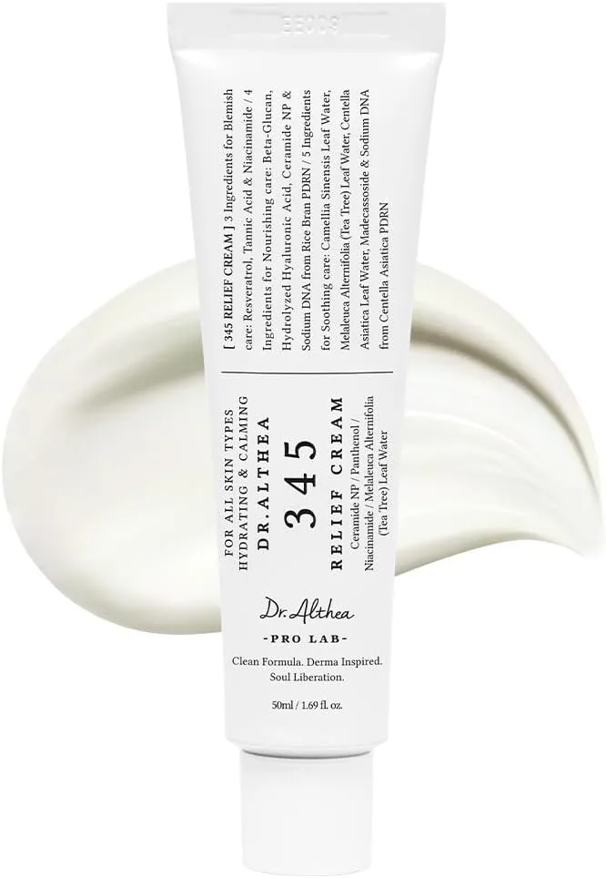 Dr.Althea ▫️ 345 Relief Cream | Creme hidratante calmante com PDRN e niacinamida | Cuidados faciais coreanos veganos para todos os tipos de pele (50 ml, Versão 2 - Embalagem de 1)
