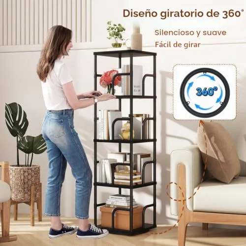 IBUYKE ▫️ Estante Giratória de 4 Níveis, Estante de Madeira, Preto TBC004B 4