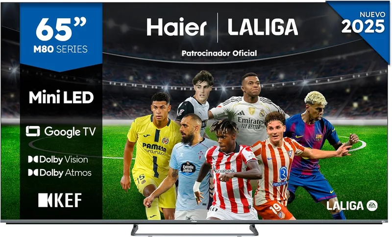 Haier ▫️ MiniLED 4K UHD H65M80FUX - 65", Smart TV, Google TV, Dolby Atmos e Dolby Vision, HDR 10, Google Assistant, Processador Quad Core, Bluetooth 5.2, DBX TV, HDMI 2.1 x 4, 2+32 GB, Sem moldura, 2025