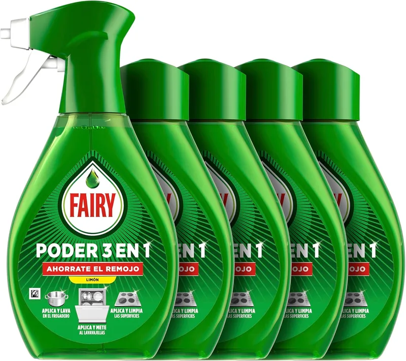 FAIRY ▫️ Poder Sem Enxaguamento Limão, Spray para Louça e Cozinha, Desengordurante, 1000 ml + Poder Sem Enxaguamento Limão, 3 x Recargas de Spray, para Louça e Cozinha, Desengordurante, 1500 ml (3 x 500 ml)