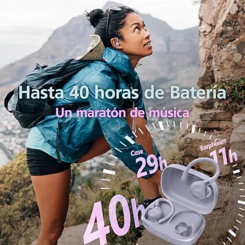 JVC ▫️ HA-EC75T-V Auriculares sem fios verdadeiros para desporto com ANC, IP57, 40 h, Violeta 2