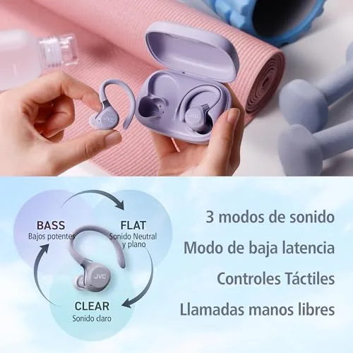 JVC ▫️ HA-EC75T-V Auriculares sem fios verdadeiros para desporto com ANC, IP57, 40 h, Violeta 6