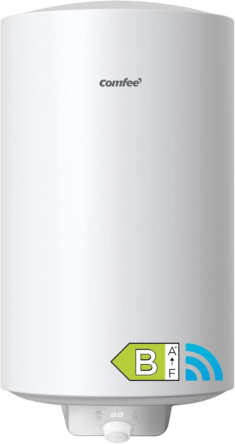 Comfee ▫️ ' D80-15EFG-EN Aquecedor de água elétrico vertical, Wi-Fi, controlo remoto por smartphone, montagem na parede, não necessita de perfuração, 80 L, tamanho compacto, fácil de instalar