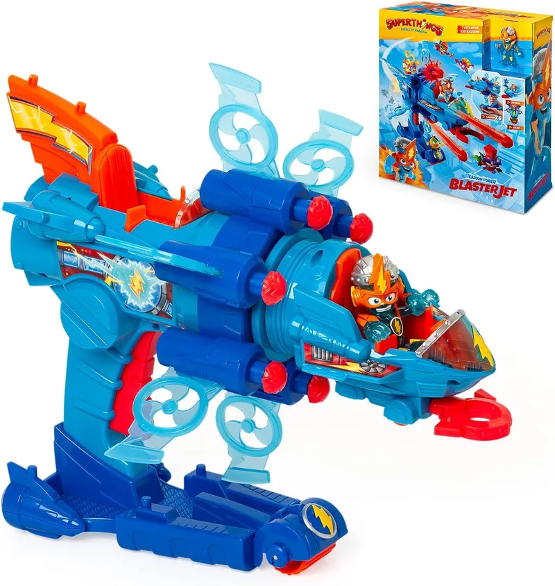 SUPERTHINGS RIVALS OF KABOOM ▫️ SUPERTHINGS KAZOOM Power - Blaster Jet, Veículo Multi-Ação da Série de TV "Kazoom Power", Contém 1 Blaster Jet, 1 Kid Kazoom exclusivo e 6 projécteis