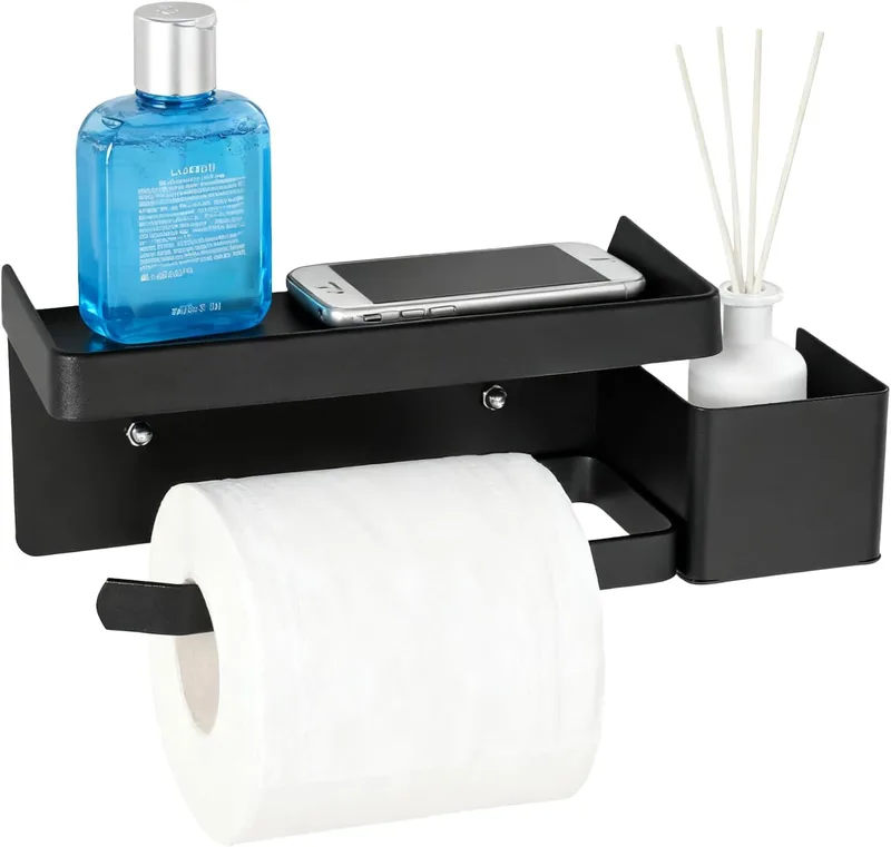 Rieoany ▫️ Suporte preto para rolo de papel higiénico, suporte adesivo para rolo de papel higiénico, suporte para papel higiénico sem furos, suporte para papel higiénico sem furos para casa de banho, suporte para papel higiénico sem furos para casa de banho, adequado para casas de banho e cozinhas