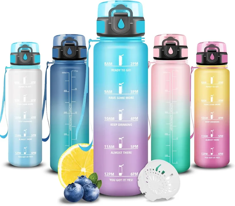 Grsta ▫️ Garrafa de Água 500ml, Garrafa de Água para Crianças com Filtro, Estanque, Garrafa de Água para Crianças, Fácil de Limpar, Garrafa de Água com Marcador de Tempo, para Escola, Escritório, Campismo, Adulto, Corrida