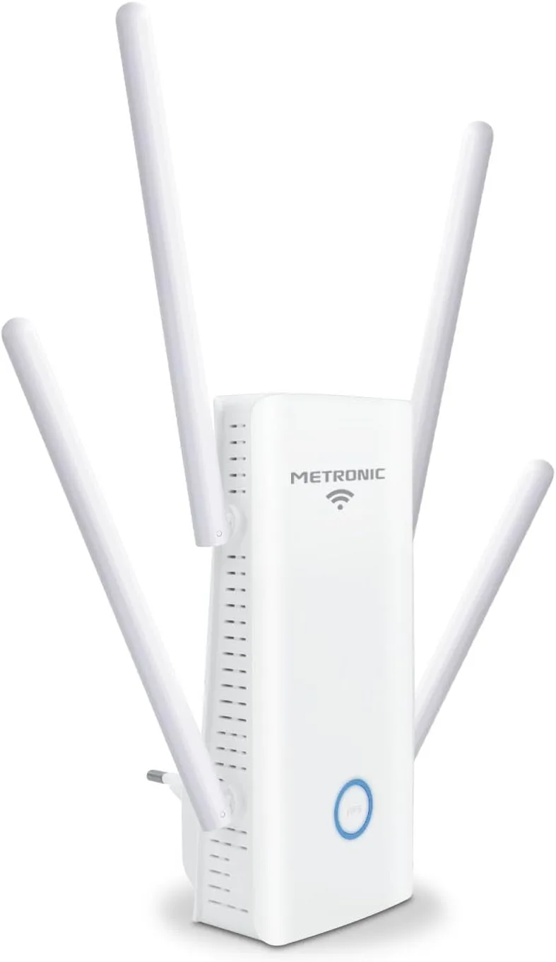 Metronic ▫️ 495438 - Repetidor Wi-Fi 6 AX3000 potente, de banda dupla (2,4 e 5 GHz), compatível com todos os operadores de Internet - Porta Ethernet de longo alcance de 1000 Mbps RJ45 - Branco