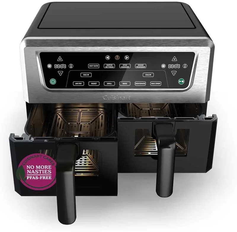 CUISINART ▫️ Fritadeira de ar XXL Dual Zone: Sem PFAS: 2x5,2L: Frita, assa, desidrata, mantém quente: Cozinha mais de 8 porções: Peças laváveis na máquina de lavar louça